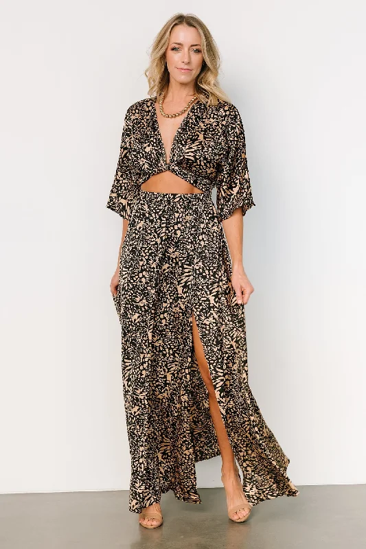 Lace - Embellished Women Dress for an Elegant and Sophisticated AppearanceMorlana Maxi Dress | Black + Tan Print