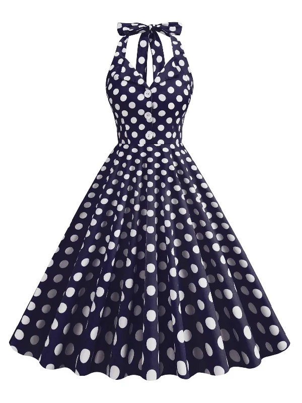 Maxi Women Dress with Floral Print for a Bohemian VibeNavy Blue 1950s Polka Dot Halter Dress