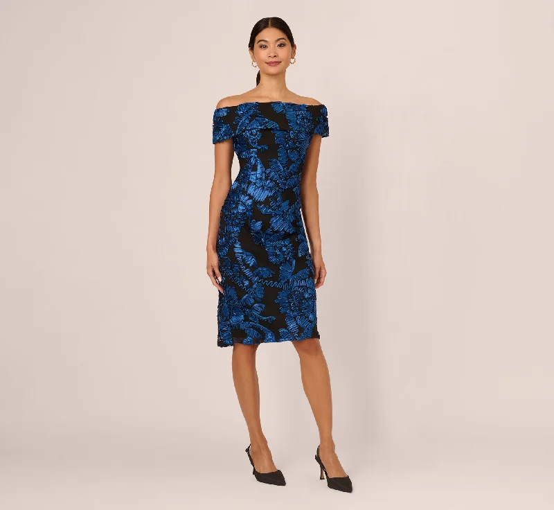 Sheath Women Dress with a Tailored Fit for a Professional LookOff Shoulder Soutache Dress In Navy Black