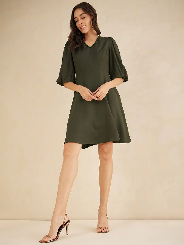 Wrap - Style Women Dress with Adjustable Fit for All Body TypesOlive Fit And Flare Knee Length Dress