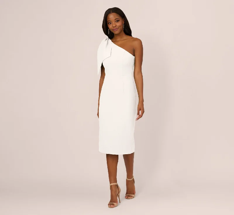 Lace - Embellished Women Dress for an Elegant and Sophisticated AppearanceOne Shoulder Midi Dress With Bow Accent In Ivory