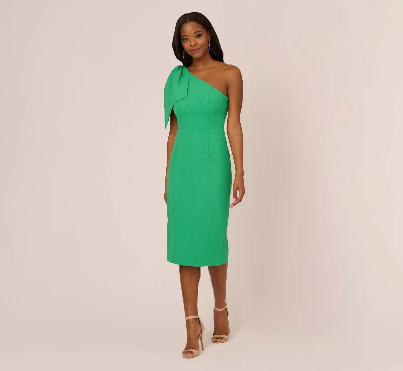 Wrap - Style Women Dress with Adjustable Fit for All Body TypesOne Shoulder Midi Dress With Bow Accent In Summer Green