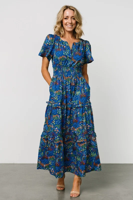 Ruffled Women Dress with Multiple Layers for a Playful and Girly StylePalmer Tiered Maxi Dress | Cobalt Multi