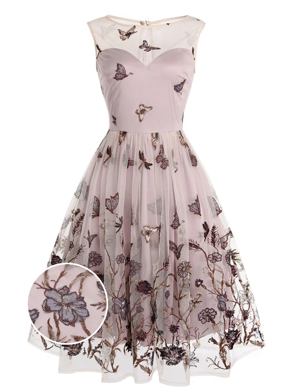 Mini Women Dress with a Short Hem for a Young and Trendy StylePurple 1950s Butterfly Lace Swing Dress