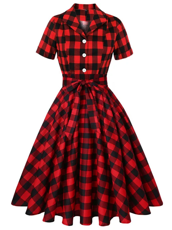 Little Black Women Dress with Sequins for a Glamorous Night OutRed 1950s Plaid Bowknot Swing Dress