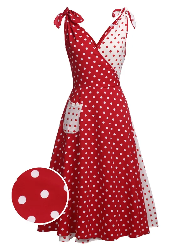 Mermaid - Style Women Dress with a Fitted Silhouette for Special OccasionsRed 1950s Polka Dot Pocket Swing Dress