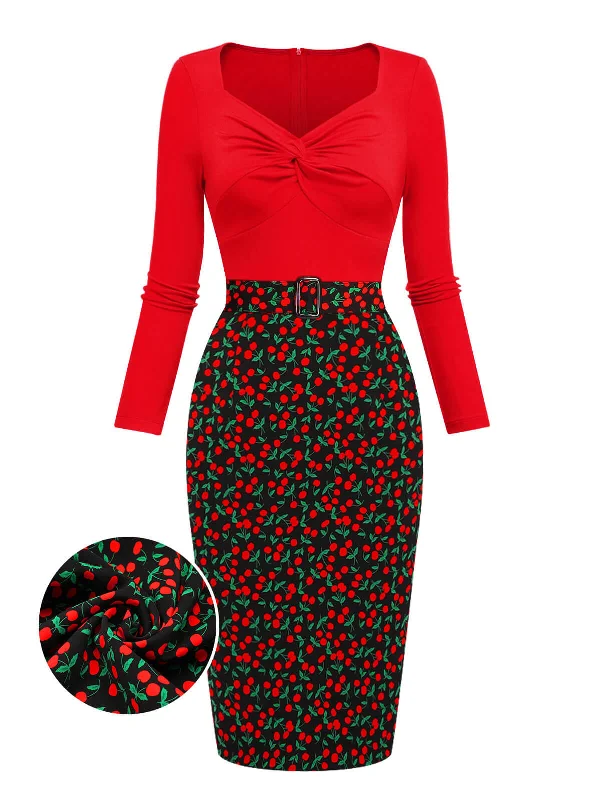 Printed Abstract Women Dress for a Modern and Artistic AppealRed 1960s Cherry Vintage Pencil Dress