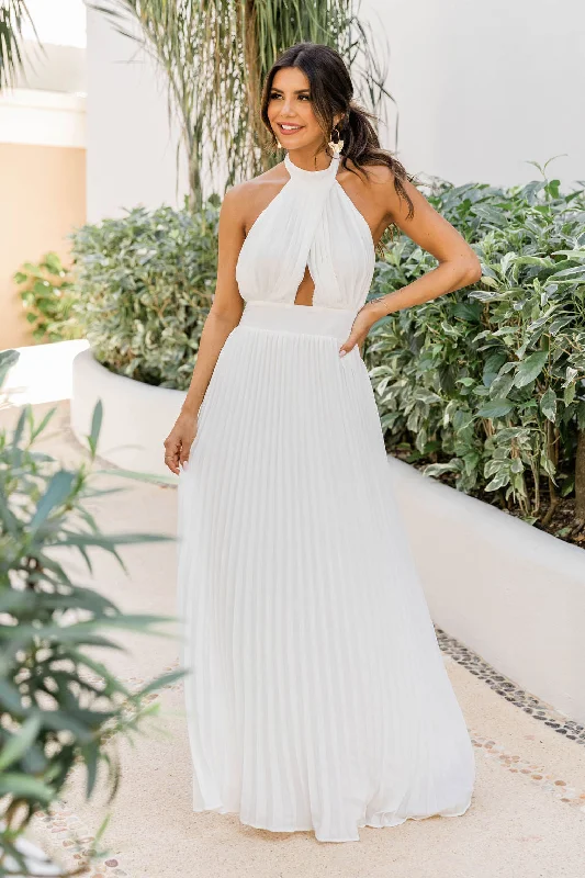 Sheath Women Dress with a Tailored Fit for a Professional LookSunny Gleam White Accordion Halter Maxi Dress FINAL SALE