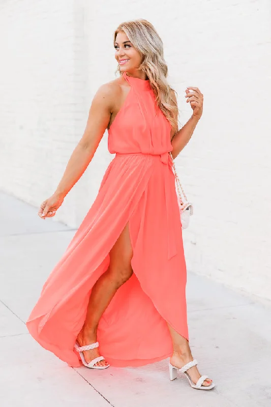 Shift Women Dress with a Simple and Classic Design for Everyday WearTell Me About It Bright Coral Maxi Dress FINAL SALE