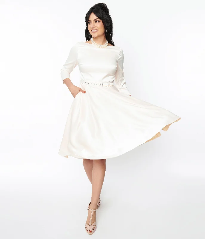 Plus Size Women Dress with a Flattering A - Line Cut for Comfort and StyleUnique Vintage 1950s Ivory Satin Devon Swing Dress