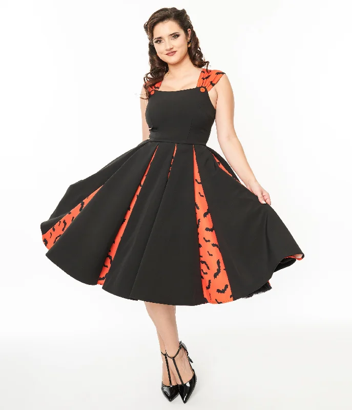 Backless Women Dress for a Sexy and Alluring Look at Evening EventsUnique Vintage 1950s Orange & Black Bat Stripe Swing Dress