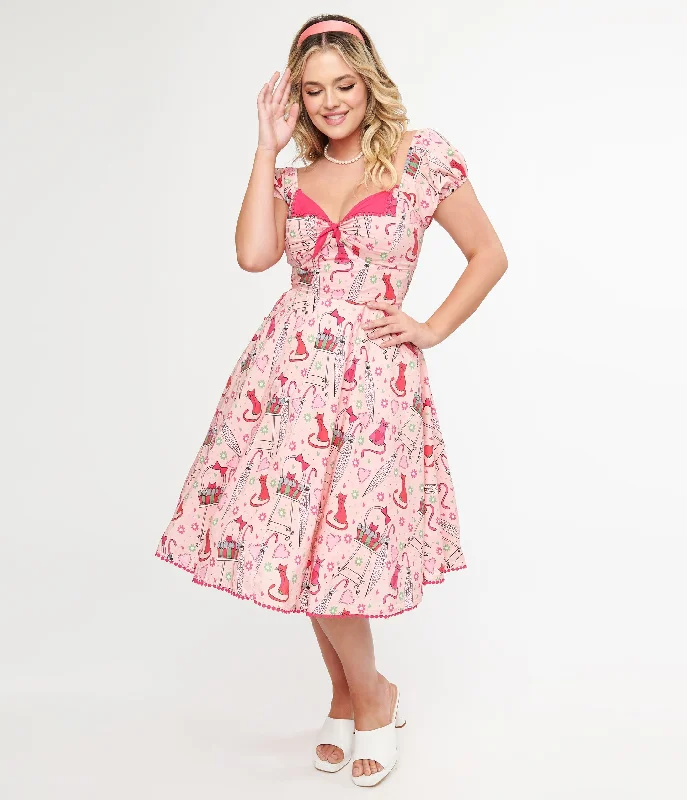 Lace - Embellished Women Dress for an Elegant and Sophisticated AppearanceUnique Vintage 1950s Pink Caturday Print Cotton Swing Dress