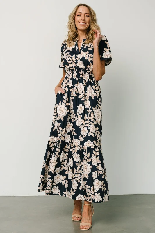 Plus Size Women Dress with a Flattering A - Line Cut for Comfort and StyleVera Maxi Dress | Navy Floral