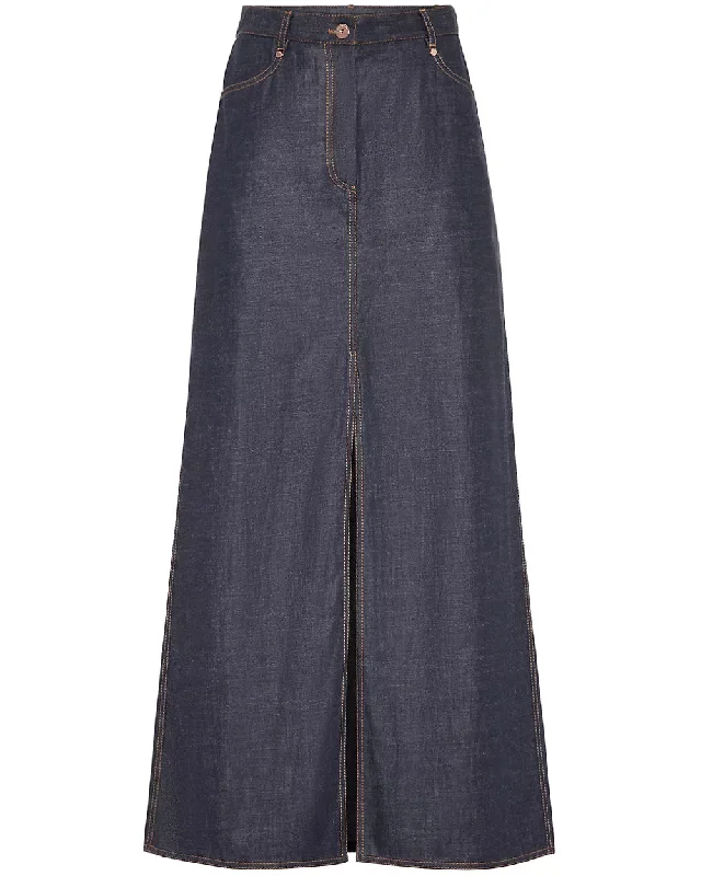 Cropped Denim Top to Pair with High - Waisted BottomsLong Front Slit Denim Skirt in Dark Wash