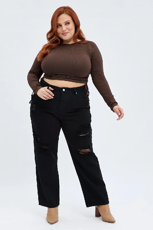 Studded Denim Top for a Glamorous and Bold StyleBlack Mom Denim Jeans High Rise