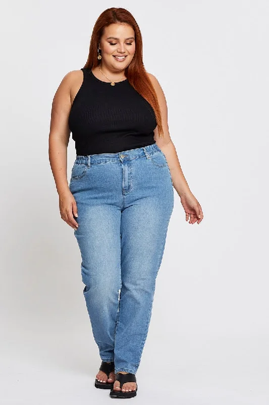 Distressed Denim Top for a Trendy and Edgy LookBlue Denim Jean High Rise Crop Straight Leg