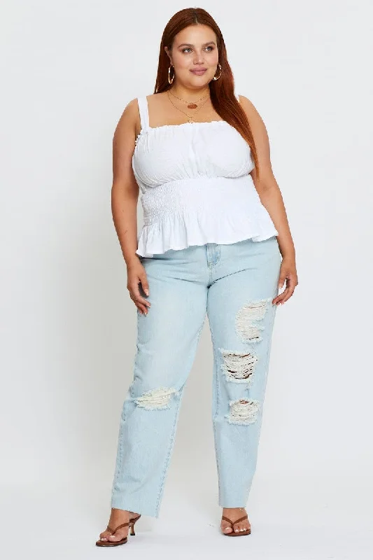 Distressed Denim Top for a Trendy and Edgy LookBlue Denim Jean Mid Rise Distressed Boyfriend