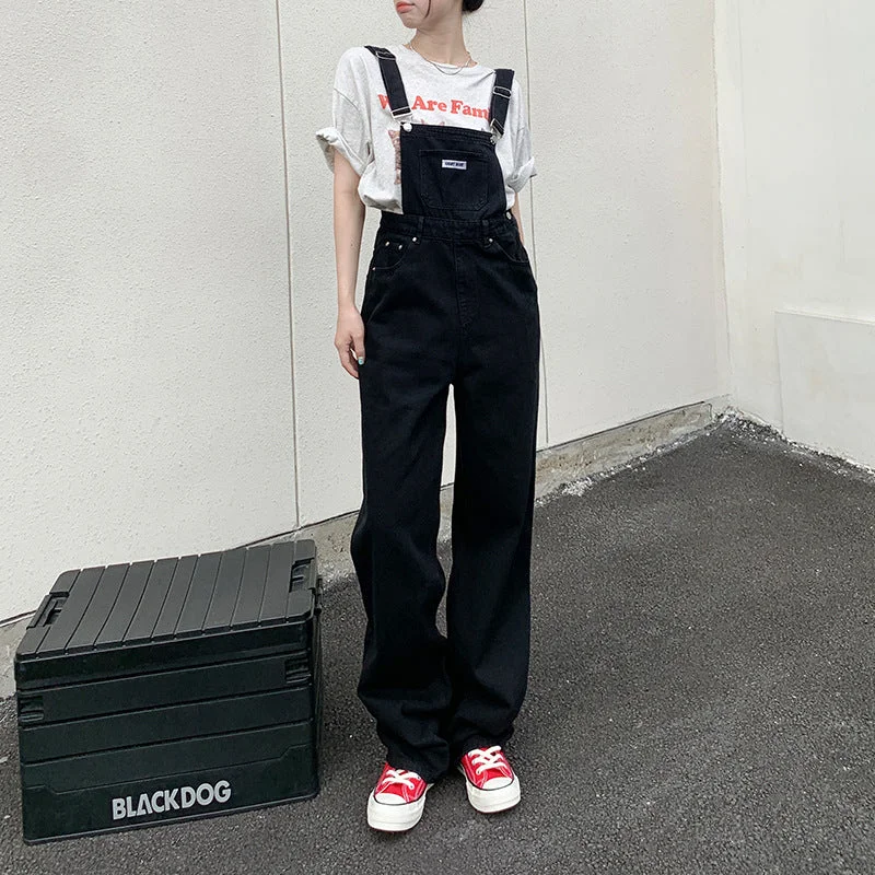 Button - Down Denim Top with a Classic DesignCasual Solid Color Suspenders Denim Straight Jumpsuit Wholesale Womens Clothing