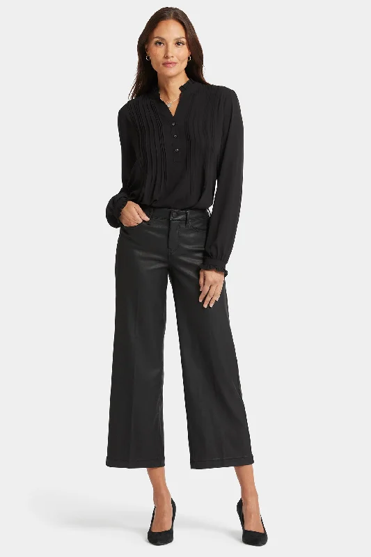 Ripped women jeans for a rebellious and fashion - forward styleCoated Teresa Wide Leg Ankle Jeans - Black Coated