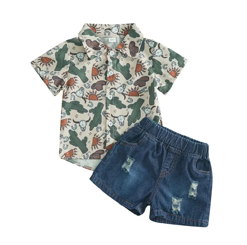 Denim Top with a Floral Print for a Feminine TouchCactus Denim Set