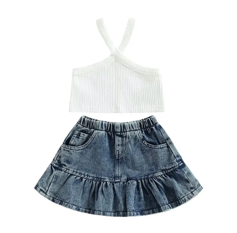 Sleeveless Denim Top for a Cool Summer LookLala Denim Skirt Set White