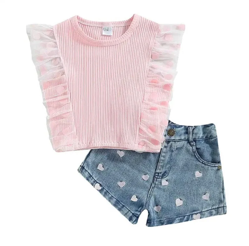 Denim Top with a Floral Print for a Feminine TouchDaisy Denim Set Pink