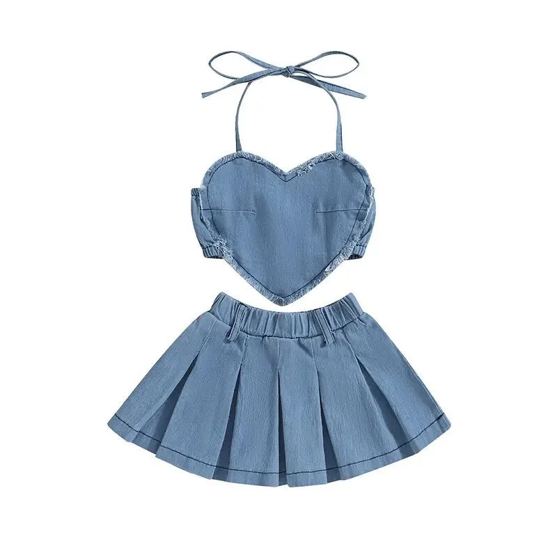 Denim Top for a Beachside Picnic with a Laid - Back StyleHeart Skirt Denim Set