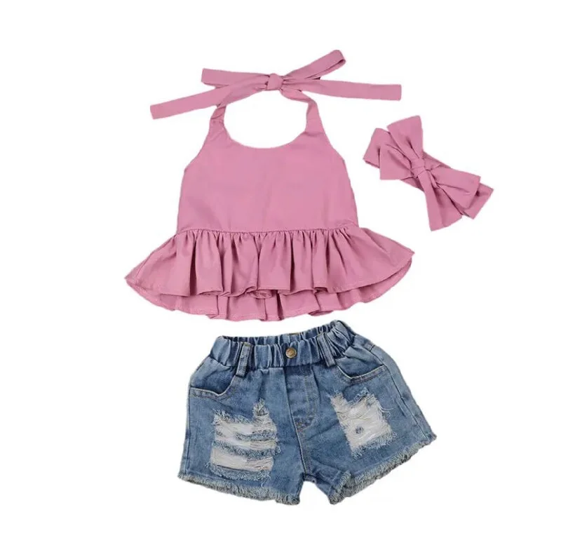 Fringed Denim Top with a Bohemian FlairShanice Denim Set Pink