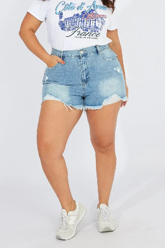 Denim Top with a Belted Waist for a Defined SilhouetteDenim Relaxed Shorts High Rise