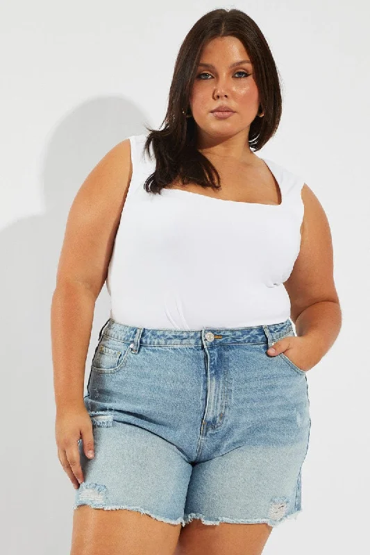 Cropped Denim Top to Pair with High - Waisted BottomsDenim Relaxed Shorts High Rise