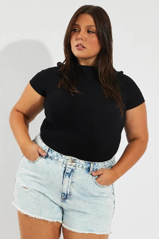 Plus - Size Denim Top for a Comfortable and Stylish FitDenim Relaxed Shorts High Rise