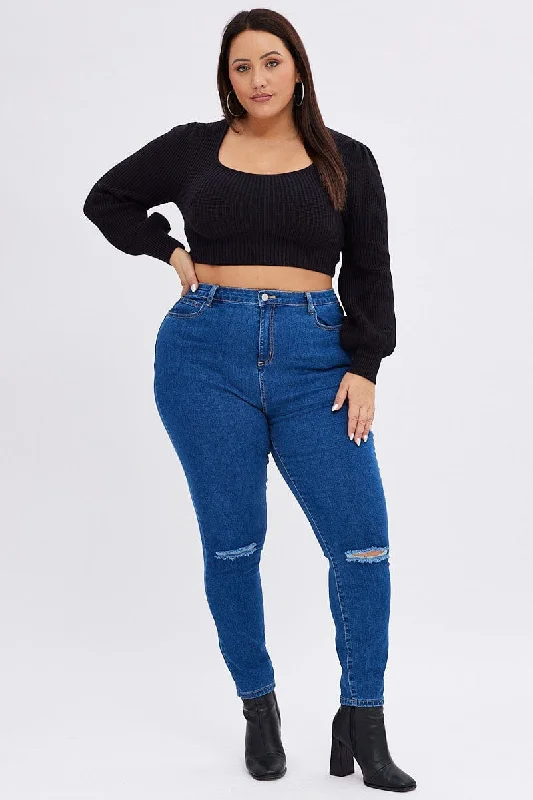 Embroidered Denim Top with Intricate PatternsDenim Skinny Denim Jeans High Rise