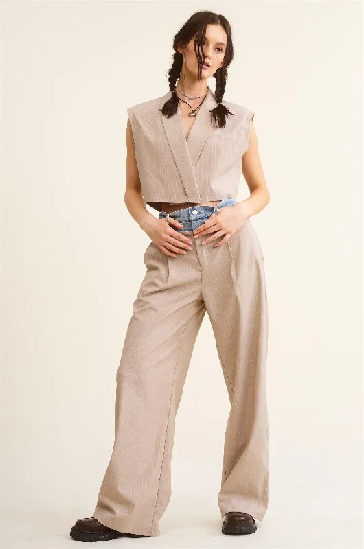 Denim Top with a Floral Print for a Feminine TouchDENIM WAISTBAND CONTRAST WIDE LEG BILLIE TROUSERS