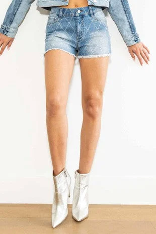 Denim Top for a Music Festival with a Rock - n - Roll VibeDiamond Rhinestone Denim Shorts