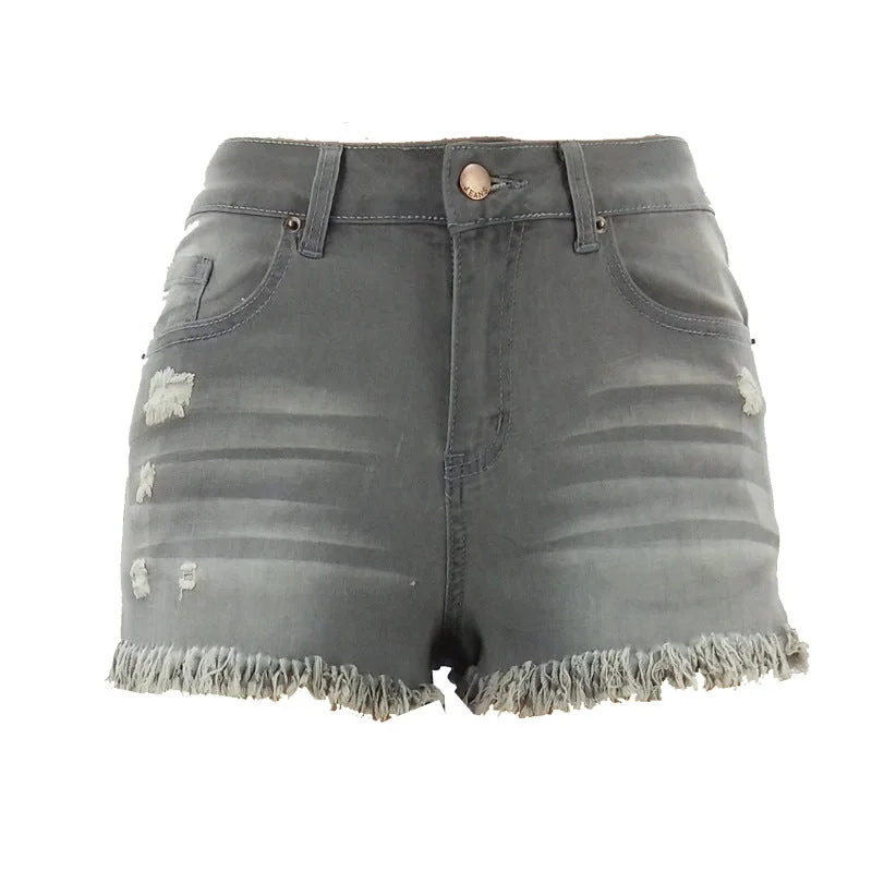 Cropped Denim Top to Pair with High - Waisted BottomsDistressed Stretch Denim High Waist Shorts For Women Wholesale Clothing N3823090500026