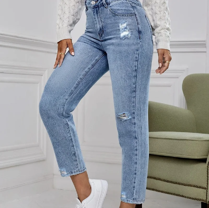 Plus - Size Denim Top for a Comfortable and Stylish FitFashion Personality Ripped Denim Straight Leg Pants Wholesale Jeans