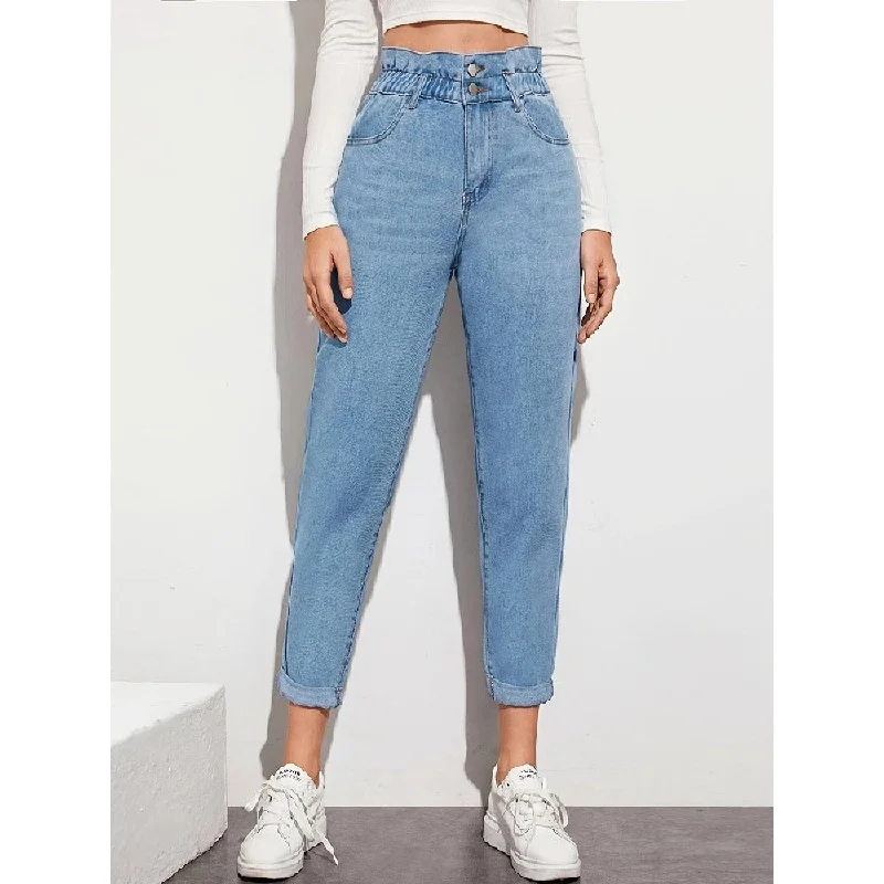 Cropped Denim Top to Pair with High - Waisted BottomsFashion Solid Color High-Waisted Slim Jeans Wholesale Jeans