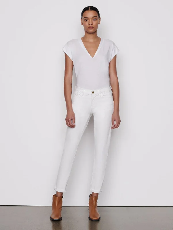 Embroidered women jeans with intricate patternsLe Garcon Girlfriend Jean - Blanc