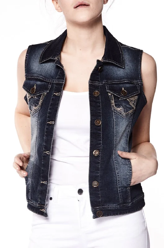 High - rise flare women jeans for a 70s - inspired lookMANDY - Ladies Denim Vest - Dark Indigo Rinse