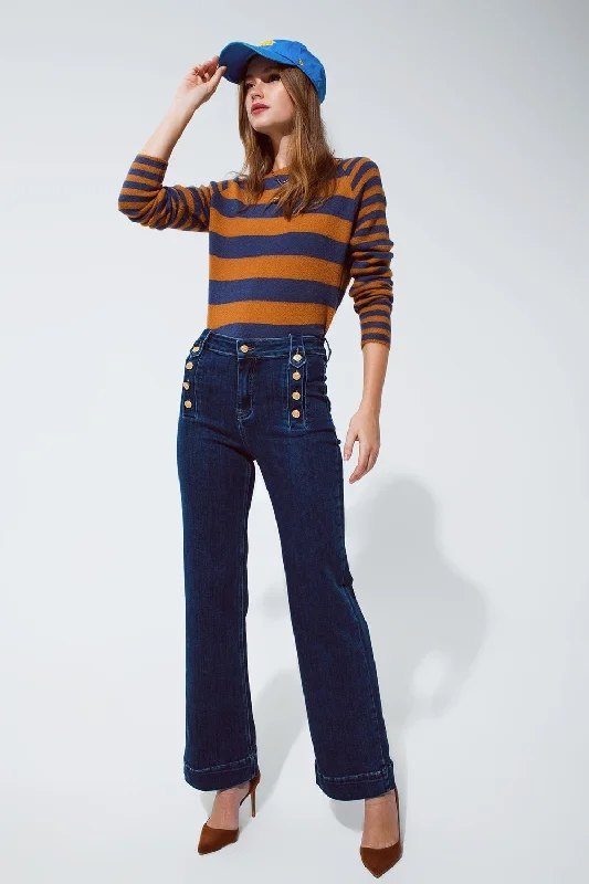 Oversized Denim Top for a Relaxed and Casual VibeMARINE FLARE JEANS WITH BUTTON DETAILING