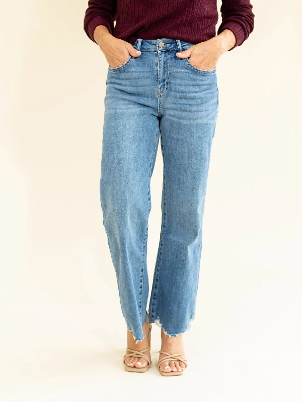 Oversized Denim Top for a Relaxed and Casual VibeMICA Blue Jays High Rise Hem Detail Wide Leg