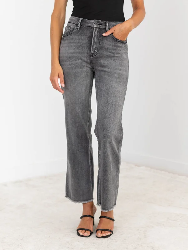 Fringed Denim Top with a Bohemian FlairMICA Dark Grey Super High Rise Wide Leg