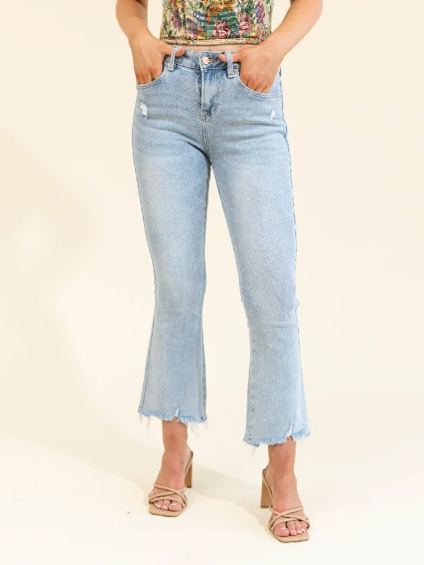 Ripped Denim Top for a Rebellious Fashion StatementMICA Dodgers Blue High Rose Crop Flare