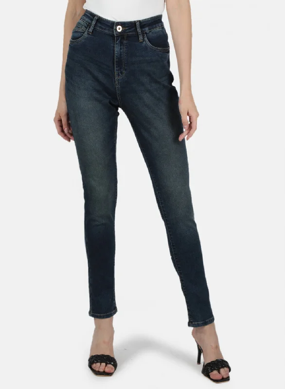 Acid - wash women jeans with a retro finishWomen Blue Slim Fit Denim