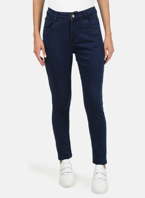 Embellished women jeans with studs or rhinestones for a glamorous touchWomens Blue Slim Denim