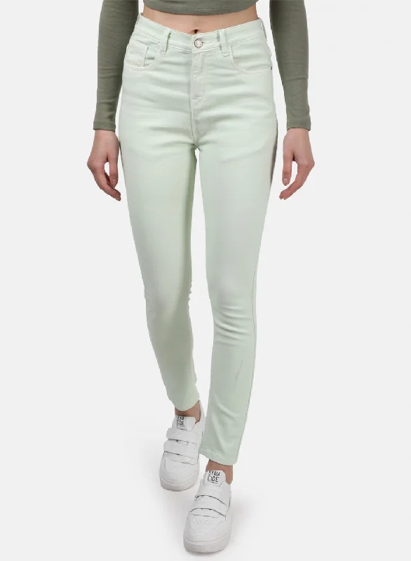 Skinny women jeans with a form - fitting designWomens Light Green Plain Denims