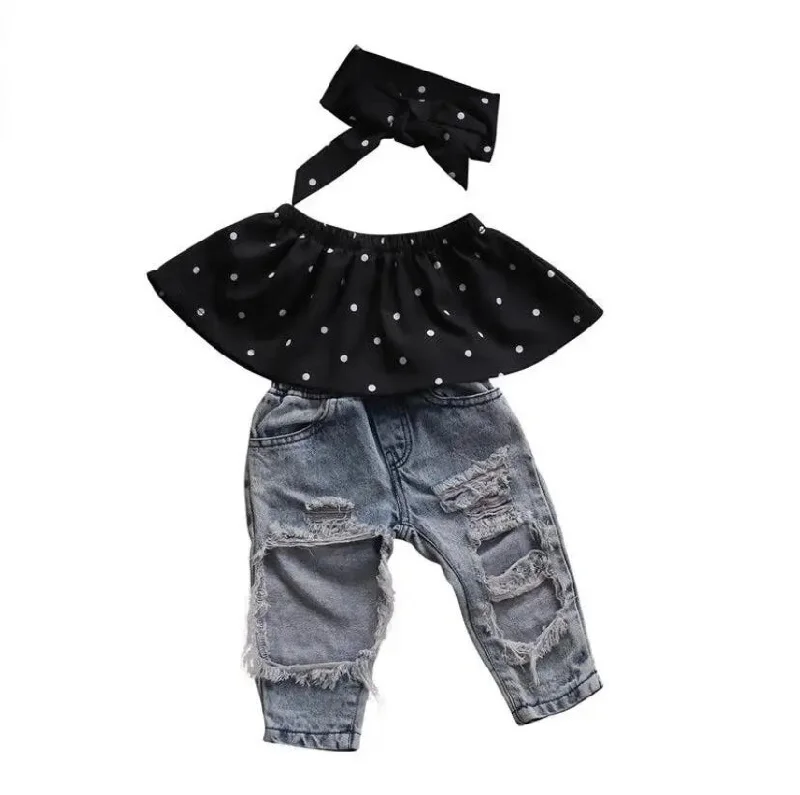 Denim Top with a Peplum Hem for a Flirty and Feminine LookPolla Dot Denim Set