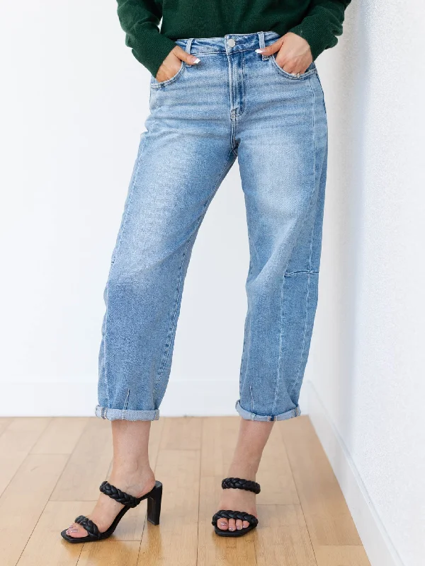 Denim Top for a Beachside Picnic with a Laid - Back StyleRISEN Medium High Rise Barrel Jean