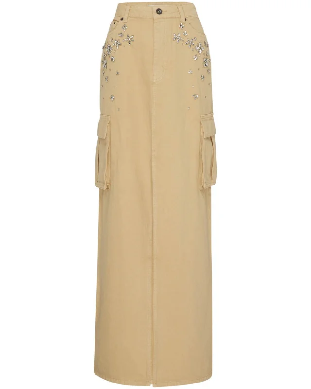 Long - Sleeve Denim Top for Cold Weather LayeringBeige Embellished Cargo Maxi Skirt