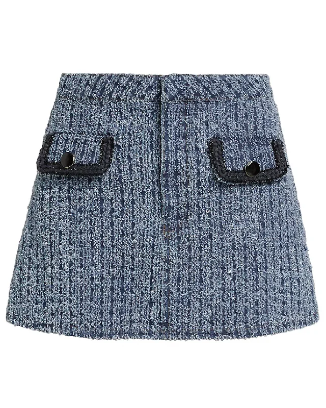 Denim Top with a Metallic Accent for a Shiny LookBlue Tweed and Denim Mini Skirt